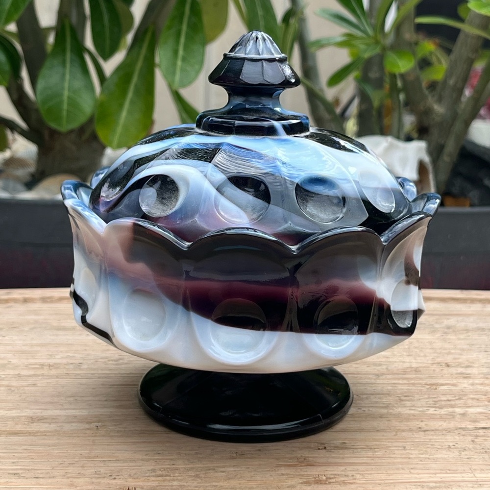 Vintage Westmoreland Purple/Amethyst Slag Glass Pedestaled Candy Dish with Lid